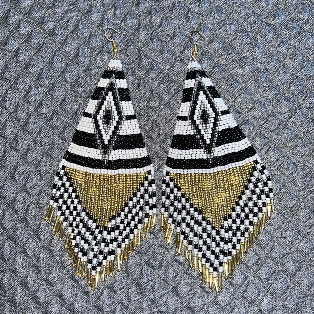 Native American Style Earrings Geometric B/W XL